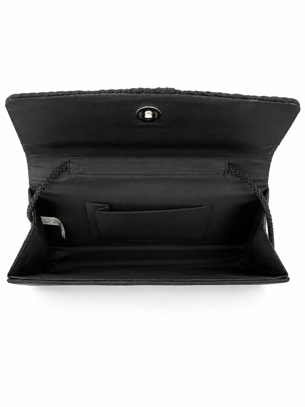 Black Pleated Knot Evening Clutch with Braided Strap